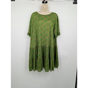 Zara Ruffled Cuffs Tiered Dress Womens L Green Floral Lagenlook Boho Cottagecore